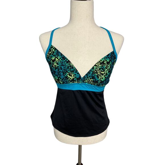 Danskin Now active bathing suit tankini top women's size medium blue green black - Picture 1 of 4